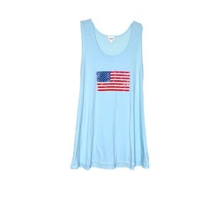 LulaRoe Fourth of July United States flag tan size large baby blue slip dress